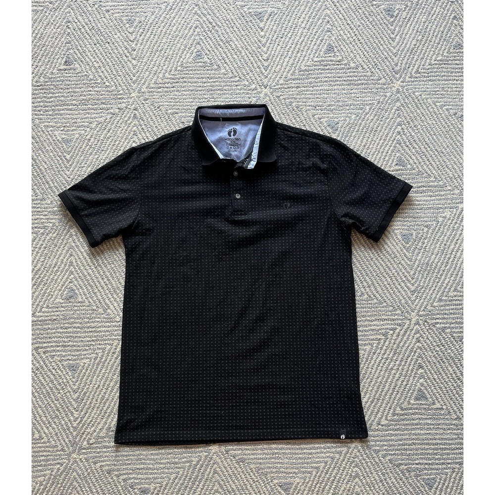 Hang Ten Cotton/Poly/Spandex Polo‎ Shirt - Black Geometric Design - XL